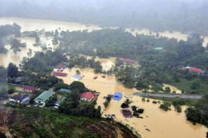 An aerial view of flooded streets of the National Park in Kuala Tahan, Pahang